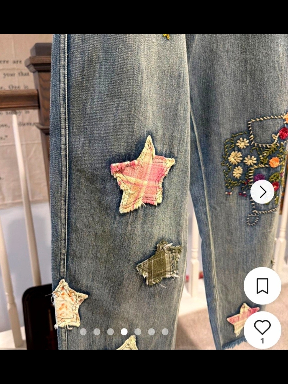 Blue Velvet Boho Embroidered Patchwork  Jeans - Picture 9 of 11